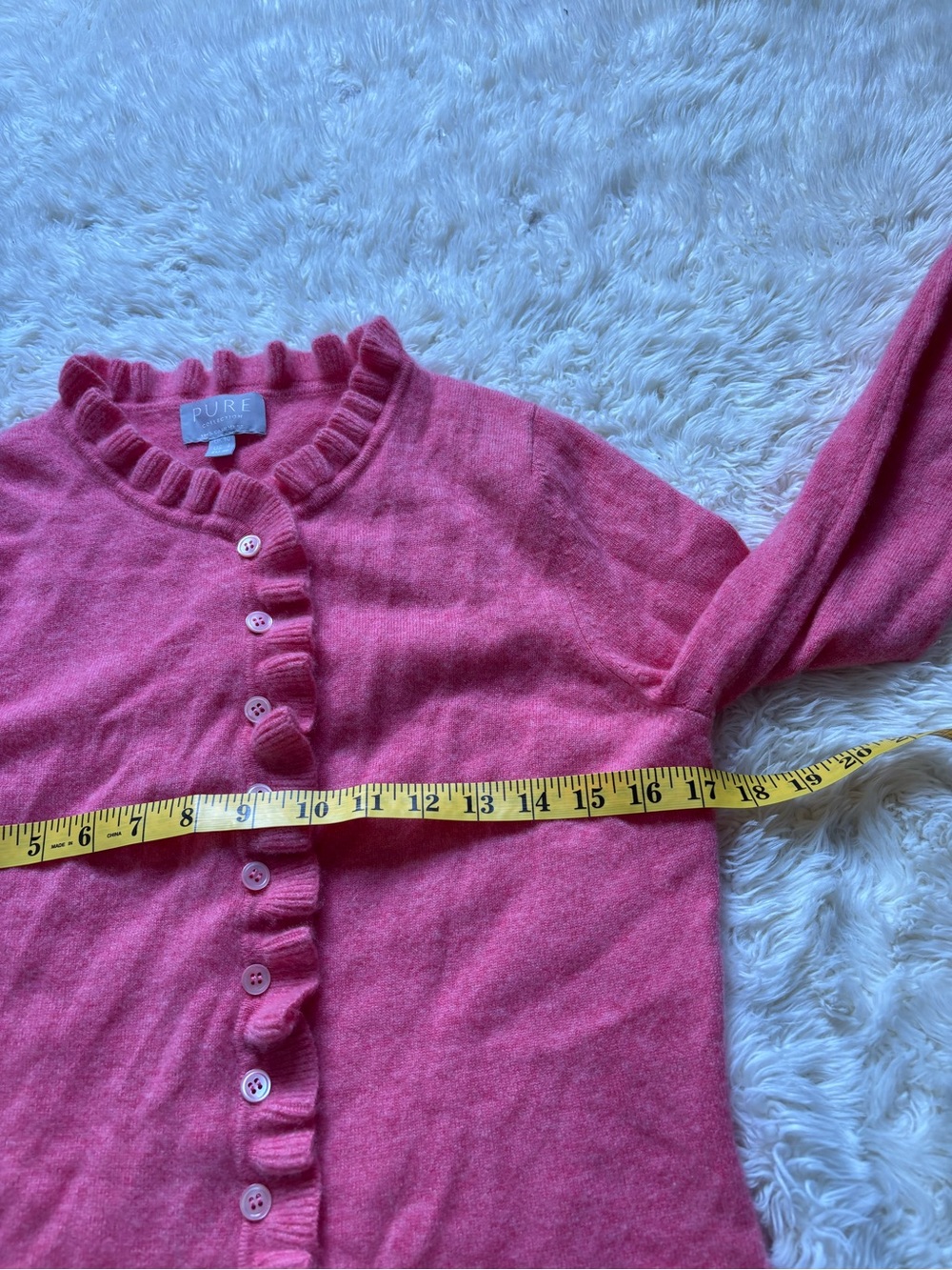 Pure Collection Pink Ruffle-Trim Cashmere Cardigan - Picture 7 of 13